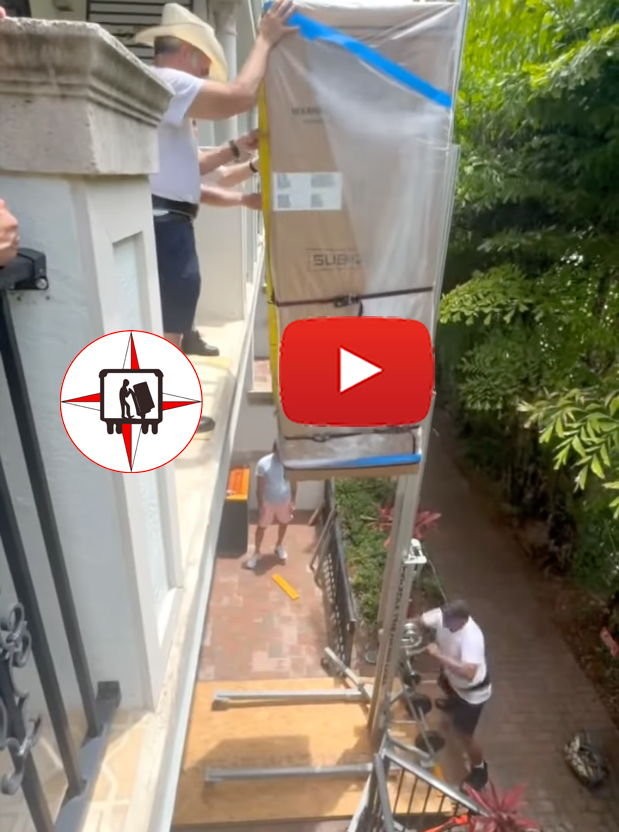 Hoisting a 575 lb Sub-Zero fridge that could not go up through the stairs